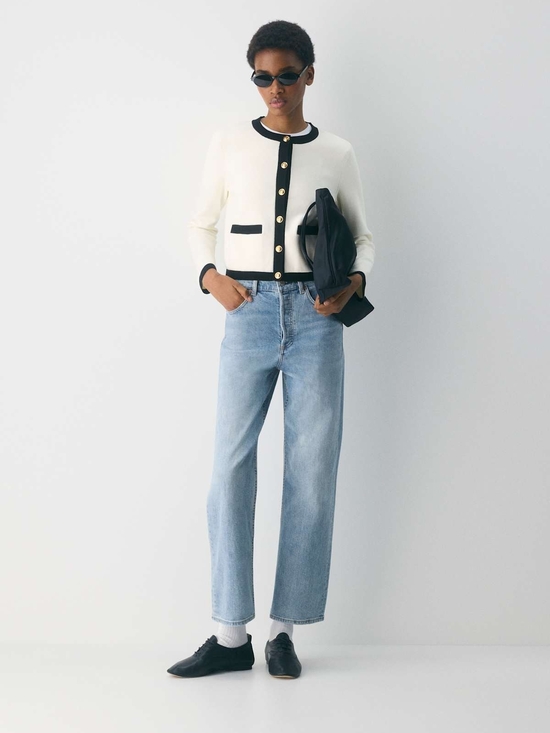 Aritzia Jackets & Blazers - Aritzia Babaton Cream Cardigan with Black Trim and Gold Button Accent